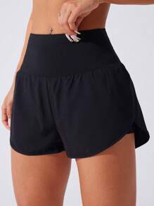 CourtClass 2pcs Solid Color High Waist 2 In 1 Sports Shorts Comfy Short Sweater Shorts