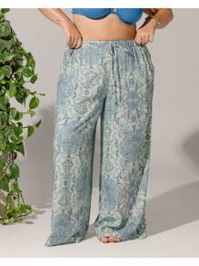 Aralina Curve Summer Paisley Print High Waist Wide Leg Western Boho Easter Vacation Pants - Dusty Purple - View 4