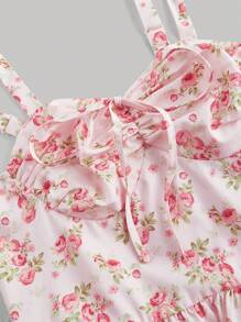 SHEIN MOD Vestido rosa romántico con flores ditsy de largo medio para mujer, vestidos de primavera, ropa bohemia para mujer, vestido de Pascua para mujer, vestido de graduación, vestidos modestos para mujer - Multicolor - Ver 3