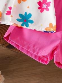 女婴度假休闲花卉印花盖袖上衣和短裤套装 - 彩色 - 查看 4