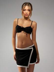 MISSGUIDED Towelling Wrap Mini Skirt With Closure Summer Beach Cover Up Athletic Sporty Tennis Style Quick Dry Swim Skirt - Black - View 6