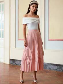 ZEYLAH Women's Wave Pleated Satin Full Skirt, Valentine's Day - Pink - View 6