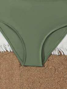 Tween Girls Bikini Sets,Sage Green,Summer,Funny,Beach,Vacation Gift,Holiday,Coconut Tree Print Three Pieces Swimsuit With Mesh Skirt Set - Army Green - View 3