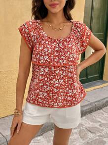 Chiquease Casual Vacation Ditsy Floral Ruffle Trim Blouse - Multicolor - View 7