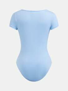 2pcs/Set Tween Girls Slim Fit Knitted Square Neck Basic Short Sleeve Jumpsuit - Baby Blue - View 6