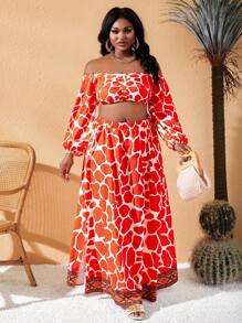 Slaydiva Conjunto de 2 piezas con mono estampado de talla grande con abertura lateral - Multicolor - Ver 4