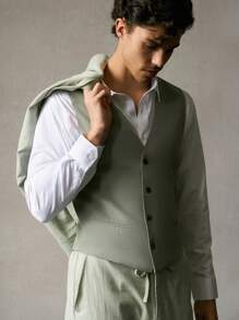 Manfinity VCAY 2pcs Men Slim Fit Notched Collar Fashion Casual Suit Set, Suitable For Daily Office - Green - View 8