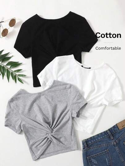 3 Packe T-Shirt mit Twist vorn