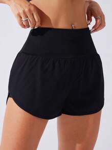 CourtClass 2pcs Solid Color High Waist 2 In 1 Sports Shorts Comfy Short Sweater Shorts