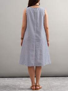 SHEIN LUNE Plus Size Summer Casual Striped Sleeveless Dress - Blue and White - View 2