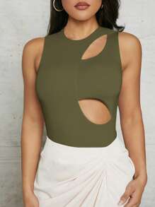 Silquee Áo ba lỗ không tay màu mơ, bó sát, co giãn, gợi cảm, một mảnh, khoét sâu - xanh quân đội - Xem 6