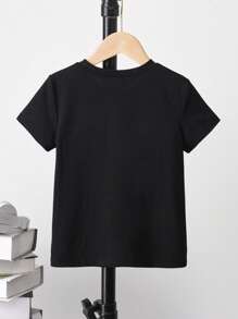 SHEIN Young Girl "Big Sister" Smiling Face, Sunflower Print Short Sleeve Cute T-Shirt - Black - View 4