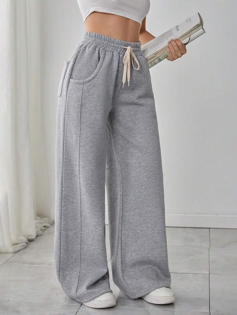 RueChic Women Grey Drawstring Detailed Sweatpants - Grey - View 1