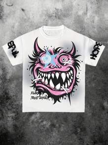 Manfinity EMRG Men's Funny Monster Face Graffiti Print T-Shirt