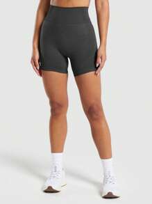 SHEIN Sport Studio Women Seamless Sports Shorts, Minimalist & Stylish Casual Solid Color Biker Shorts