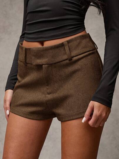 SHEIN BAE Women's Solid Casual/Fashion Versatile/Hangout With Friends/Office Siren/Greyscale Casual Shorts/Going Out Shorts/Vintage Style/Casual Shorts/Twill Shorts