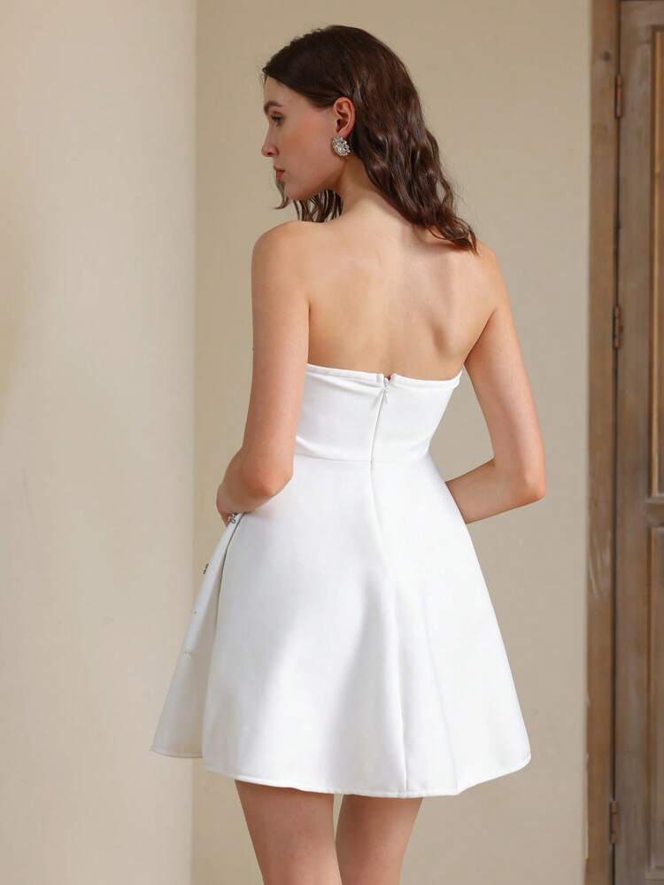 Elegant White Crystal Beaded Off Shoulder Bodycon Mini Party Dress, Suitable For Summer, Club, Party