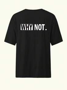 Why Not レディース カジュアル ルーズ ラウンドネック 半袖 Tシャツ レタープリント、オールシーズン着用可 - ブラック - チェックする 4