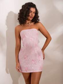 Opulessa 女士编织露肩紧身迷你连衣裙 - 粉色 - 查看 1