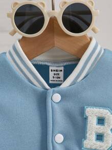 SHEIN Baby Boy Casual Streetwear Baseball Jacket, Letter Embroidery, Long Sleeve, Suitable For Sports, Autumn/Winter