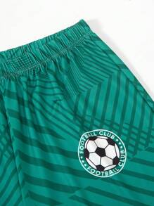 SHEIN 2 件套青少年宽松运动足球印花短袖 T 恤和短裤，夏季