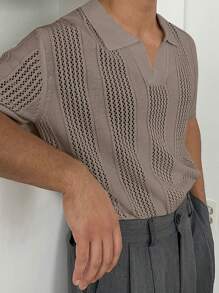 DAZY 男士夏季纯色卡其色针织上衣商务装 - 卡其色 - 查看 4