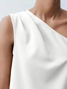 Maija 女士夏季白色不对称剪裁纯色褶皱无袖休闲上衣，适合商务和休闲场合穿着，如办公室、秋季圣帕特里克节、复活节派对、假日海滩度假、夏季外出、毕业典礼等。 - 白色 - 查看 6