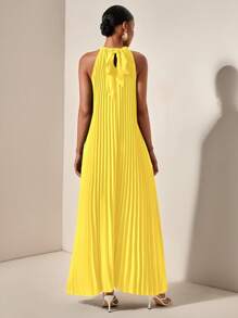 Zivah Beach Spring And Summer Casual Vacation Light Vacation Daily Dating Halterneck Sleeveless Pleated A-Hem Loose Maxi Skirt Dark Green Women's Maxi Dress-A,Sun Dress