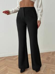 SHEIN Tall Dames high waisted effen kleur wijde pijpen broek