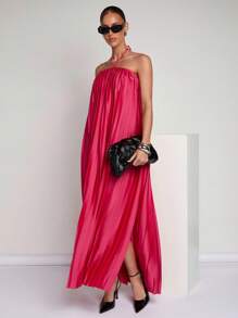 COSMINA Robe simple décontractée pour femme, couleur unie, dos nu, avec attache à la nuque - Rose vif - Voir 5