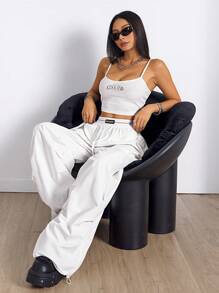 SHEIN EZwear Women's Summer Going Out Basic Casual Vest And Pants White Two-Piece Set For Festival - White - View 4