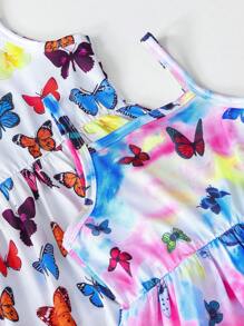 SHEIN 3 件套年轻女孩卡通独角兽和冰淇淋印花舒适吊带背心连衣裙套装，适合儿童派对、夏季度假、姐妹搭配礼物 - 彩色 - 查看 3