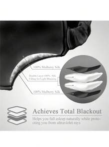 1件/2件 20.5厘米*9.5厘米真丝睡眠眼罩 双层丝缎松紧带眼罩 透气舒适眼罩 适合旅行、午睡、学校、办公室、露营 黑色和粉色可选 - 彩色 - 查看 3