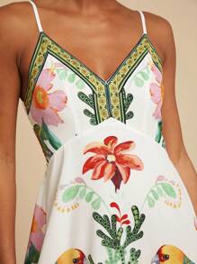 Travachic Tropical Print Spaghetti Strap Dress For Beach Vacation,Sun Dress,Tropical Vacation, Bohemian Outfits, Ibiza Outfits, Western Style - Multicolor - View 3