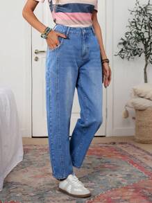 SHEIN LUNE Mid-Waist Loose Patchwork Design Women's Boyfriend Jeans