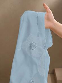 Anewsta Women's Rhinestone Embroidery Sheer V-Neck Long Sleeve Blouse, Fashionable - Baby Blue - View 7
