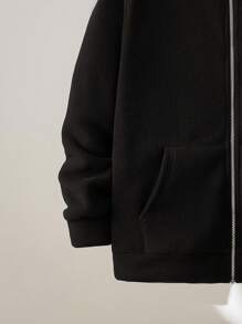 SHEIN Tween Boy's Plush Hooded Jacket, Autumn/Winter - Black - View 3