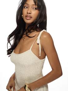 MISSGUIDED 褶皱紧身长裙，无袖，夏季婚礼宾客海滩度假装，飘逸高腰长款喇叭裙，带口袋，优雅