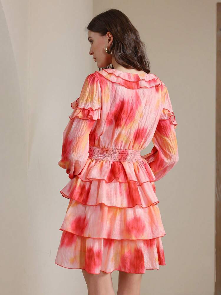 Women Ruffle Ruffle Casual Short Dress, Elegant Long Sleeve Dress, Vacation, Casual, Spring/Summer Outfits