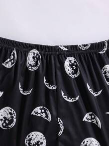 2pcs/Set Tween Boysoys Casual Funny Graphic Print Round Neck Short Sleeve T-Shirt And Pants Home Outfit - Black - View 6