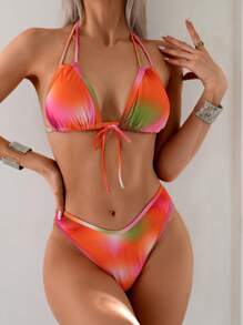 SHEIN Swim Set de 2 piezas de bikini sexy con Top de atar al cuello y estampado de batik para mujer - Multicolor - Ver 6