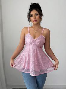 Rafferiza Women Solid Color Pleated Sequin Decorated Camisole