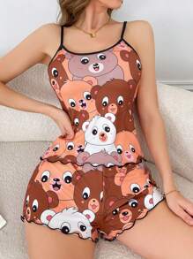 INS Cute Panda All-Over Print Contrast Color Camisole Pajama Set For Women - Multicolor - View 3