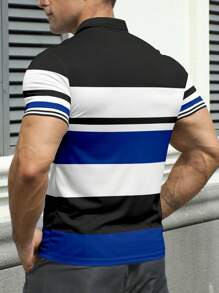 Manfinity Dauomo Camisa polo de manga corta casual y de viaje con rayas de caballero para hombres