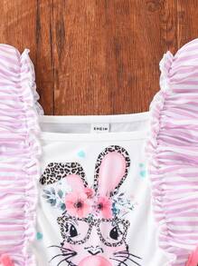SHEIN Young Girl Cute Rabbit Graphic Print Ruffled Collar Dress,Kids Easter Bunny Clothes Lavender,Summer,Fairy,Birthday,Wedding Guest Bunny Dress For Girls - Multicolor - View 5