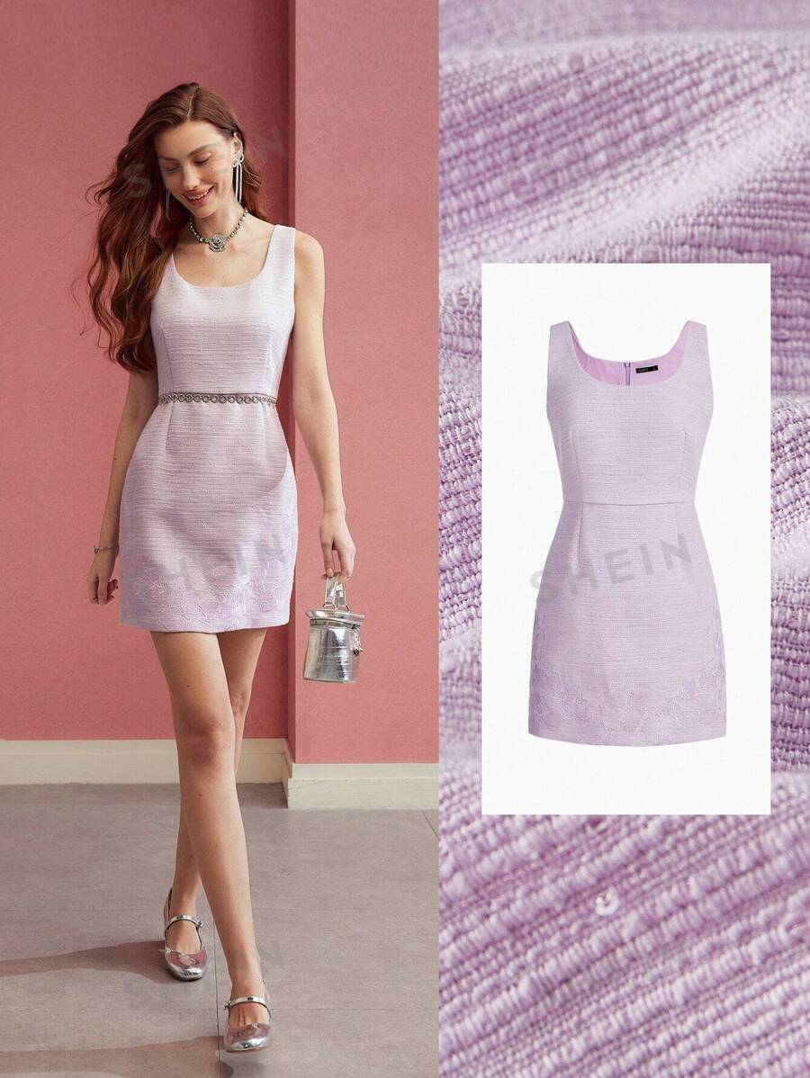 MOTF PREMIUM FLORAL EMBROIDERY TANK DRESS,VALENTINE'S DAY OUTFIT,SPRING/SUMMER - Purple - View 1