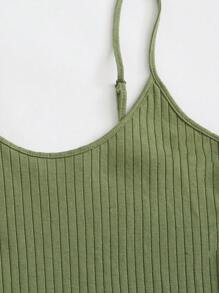SHEIN EZwear Summer Outing Split Hem Rib-Knit Solid Dress - Army Green - View 5