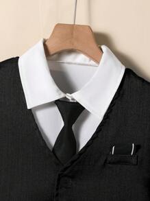 SHEIN Set de 2 piezas de traje elegante para niños preadolescentes que incluye chaleco y pantalones, atuendo formal adecuado para fiestas de cumpleaños, bodas, aniversarios, bautizos y ocasiones formales