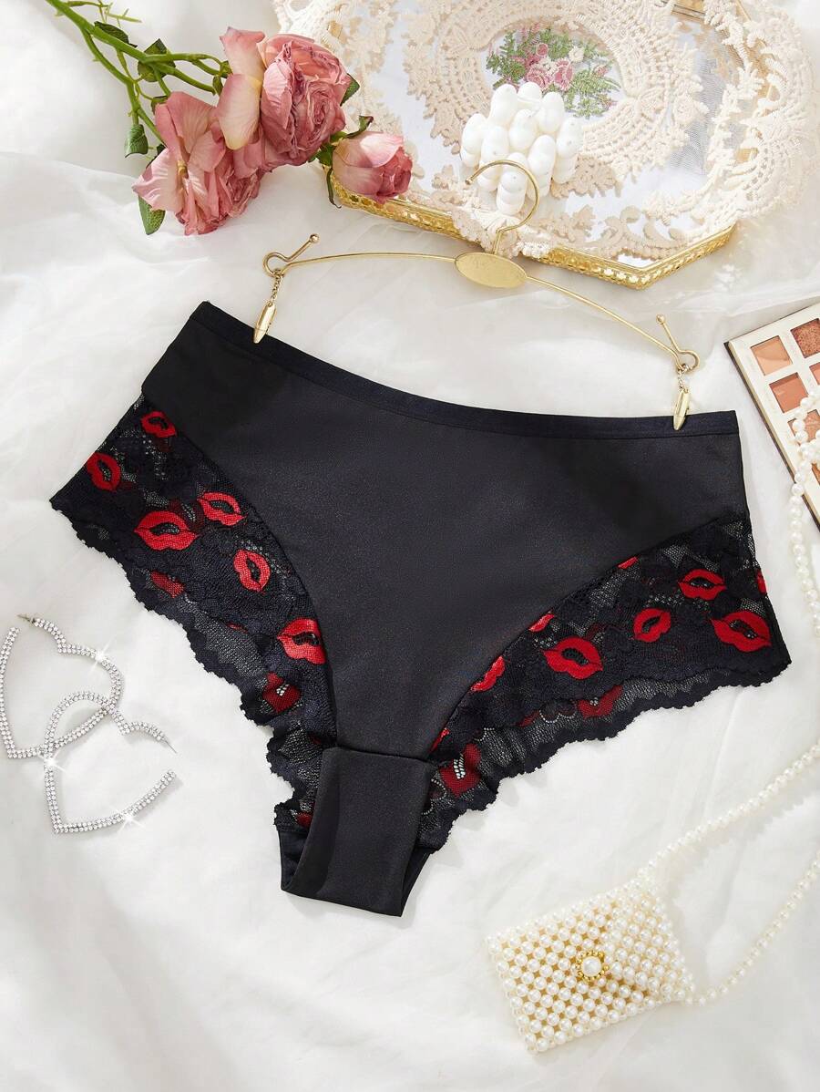 Seduluxe Fashionable Lace Patchwork Hipsters, Casual And Minimalist For Everyday Wear - Black - View 1