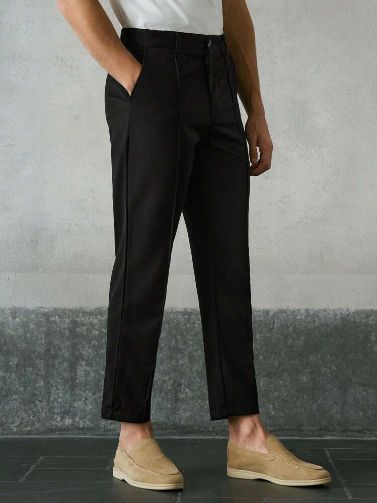 Manfinity VCAY Quần nam có đường may chắc chắn Quần ống côn dài màu đen trơn đi chơi - màu đen - Xem 3